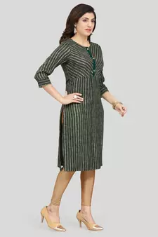 Green printed rayon long-kurtis