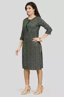 Green printed rayon long-kurtis