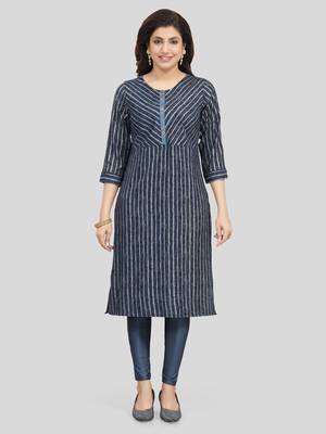 Navy-blue printed rayon long-kurtis 1