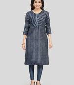 Navy-blue printed rayon long-kurtis