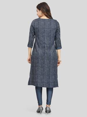 Navy-blue printed rayon long-kurtis 2