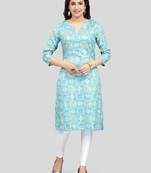 Blue printed rayon long-kurtis