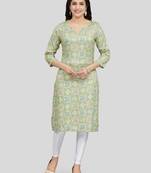 Green printed rayon long-kurtis