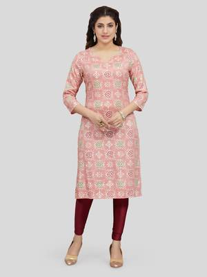 Pink printed rayon long-kurtis 1