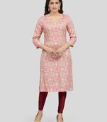 Pink printed rayon long-kurtis