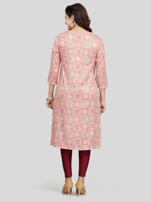 Pink printed rayon long-kurtis 2