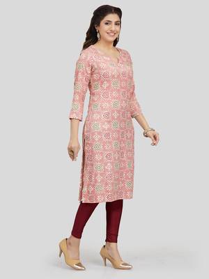 Pink printed rayon long-kurtis 3