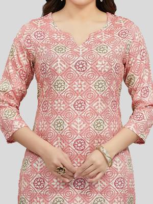Pink printed rayon long-kurtis 4