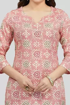 Pink printed rayon long-kurtis