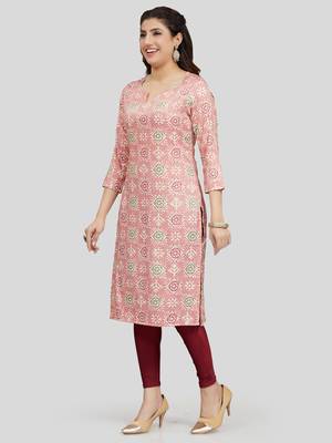 Pink printed rayon long-kurtis 5