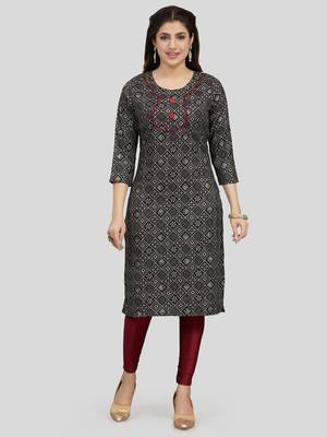Black printed rayon long-kurtis 1