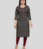 Black printed rayon long-kurtis
