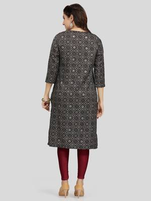 Black printed rayon long-kurtis 2