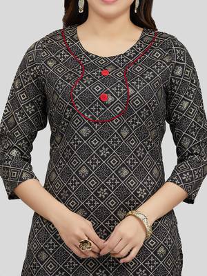 Black printed rayon long-kurtis 4