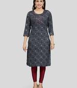 Navy-blue printed rayon long-kurtis