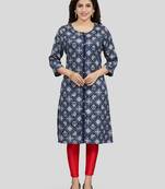 Grey printed rayon long-kurtis