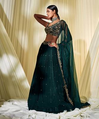 Dark Green Mehendi Lehenga for Women 2