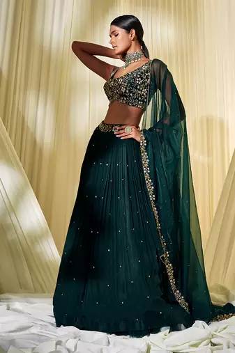 Dark Green Mehendi Lehenga for Women