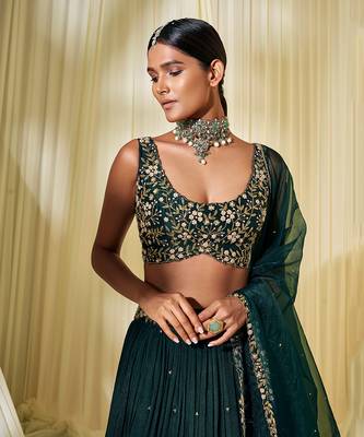 Dark Green Mehendi Lehenga for Women 3