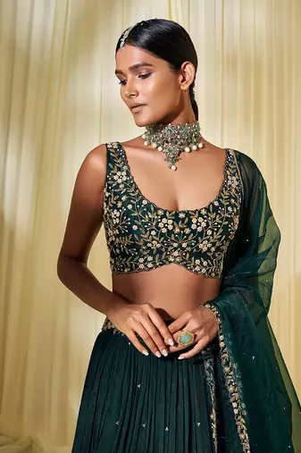 Dark Green Mehendi Lehenga for Women