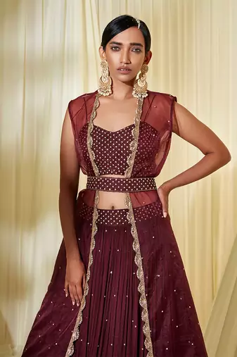 Wine Lehenga Set