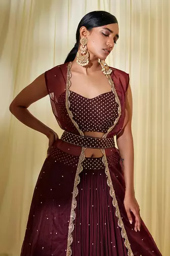 Wine Lehenga Set