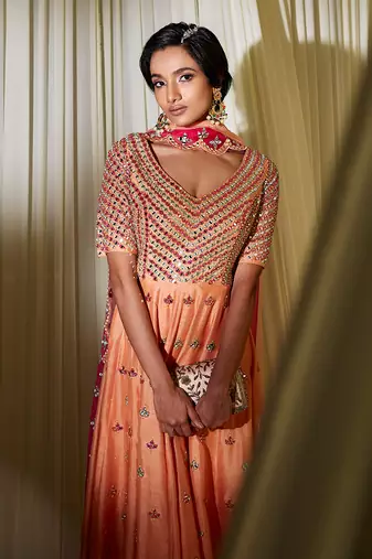 Apricot Anarkali Set