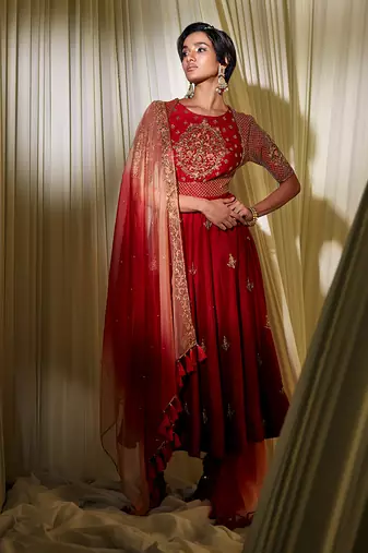 Red Anarkali Set