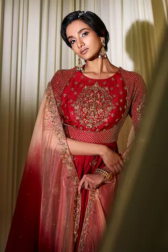 Red Anarkali Set