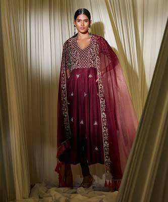 Wine Anarkali Set 1