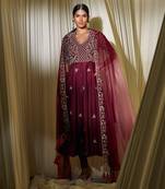 Wine Anarkali Set