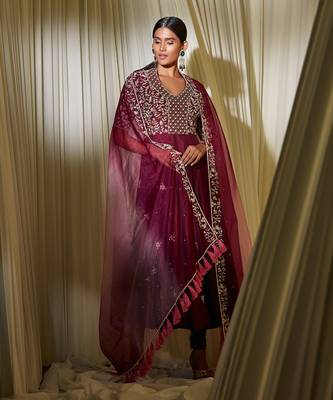 Wine Anarkali Set 2