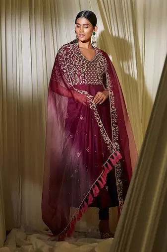 Wine Anarkali Set