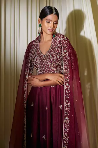 Wine Anarkali Set