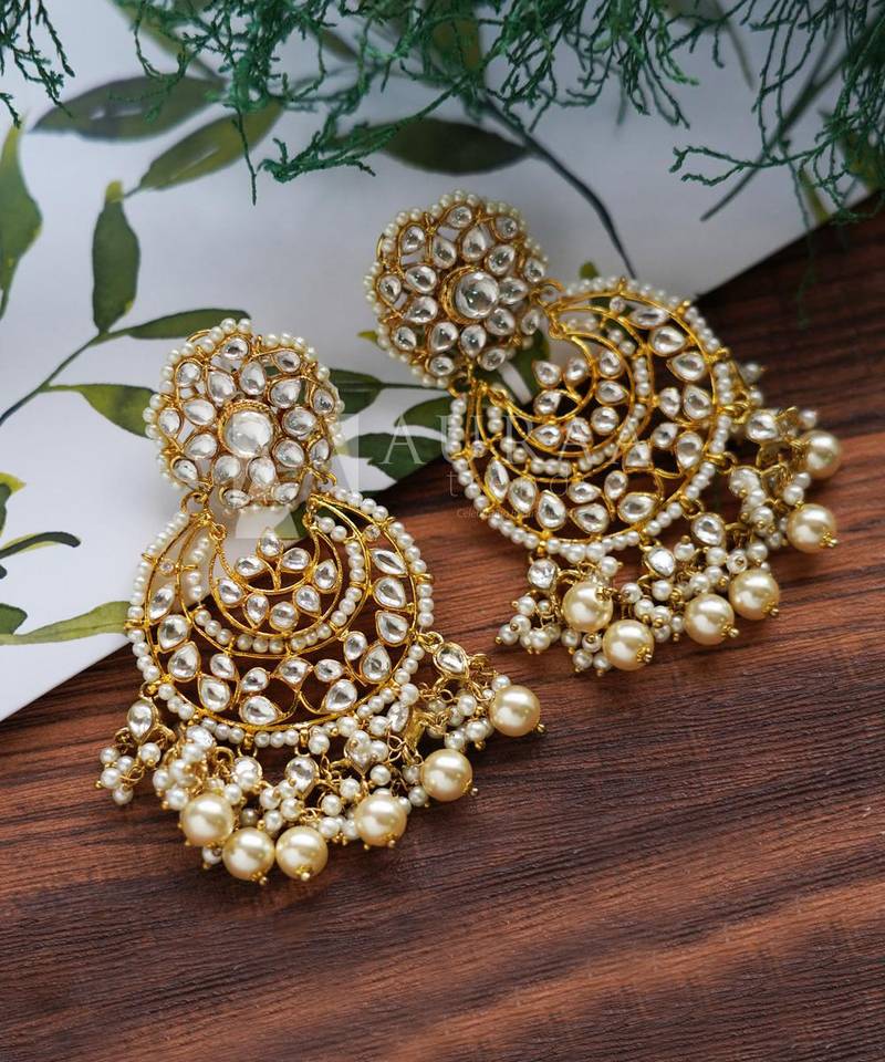 22KT Gold Plated Kundan Chandbali Earring