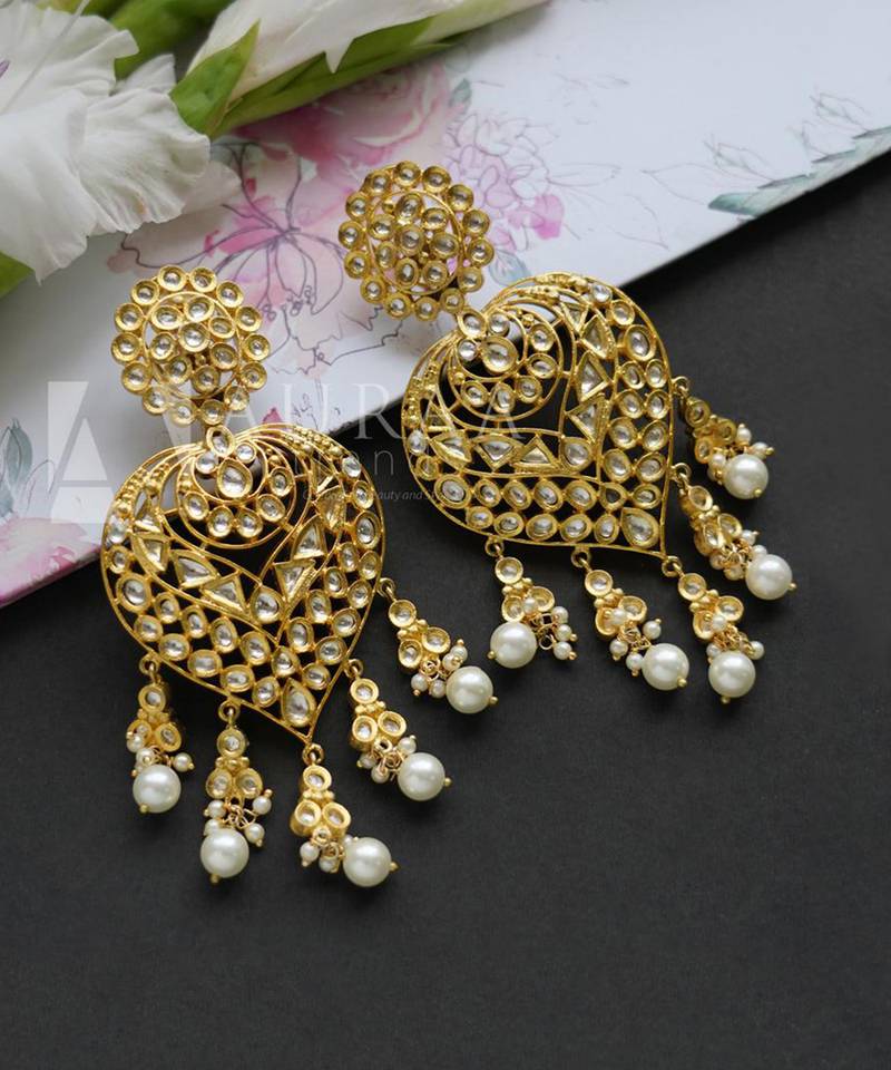 22KT Gold Plated Kundan Chandbali Earring