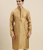 Sanwara Men's Khakee woven Long Sleeve Art Silk Elegant Kurta