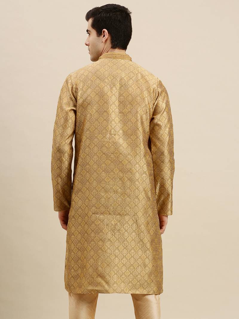 Sanwara Men's Khakee woven Long Sleeve Art Silk Elegant Kurta