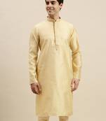 Sanwara Men's Cream woven Long Sleeve Art Silk Elegant Kurta
