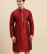 Sanwara Men's Maroon woven Long Sleeve Art Silk Elegant Kurta