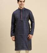 Sanwara Men's Blue woven Long Sleeve Art Silk Elegant Kurta
