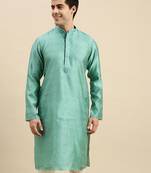 Sanwara Men's Light Green woven Long Sleeve Art Silk Elegant Kurta