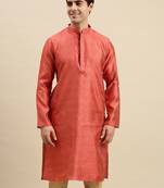 Sanwara Men's Pink woven Long Sleeve Art Silk Elegant Kurta
