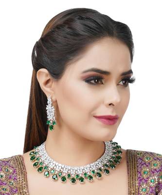 Rhodium Plated Diamonte Necklace Set 1
