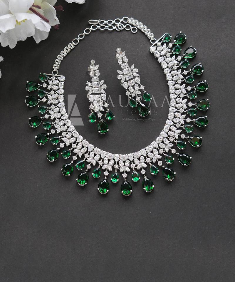 Rhodium Plated Diamonte Necklace Set