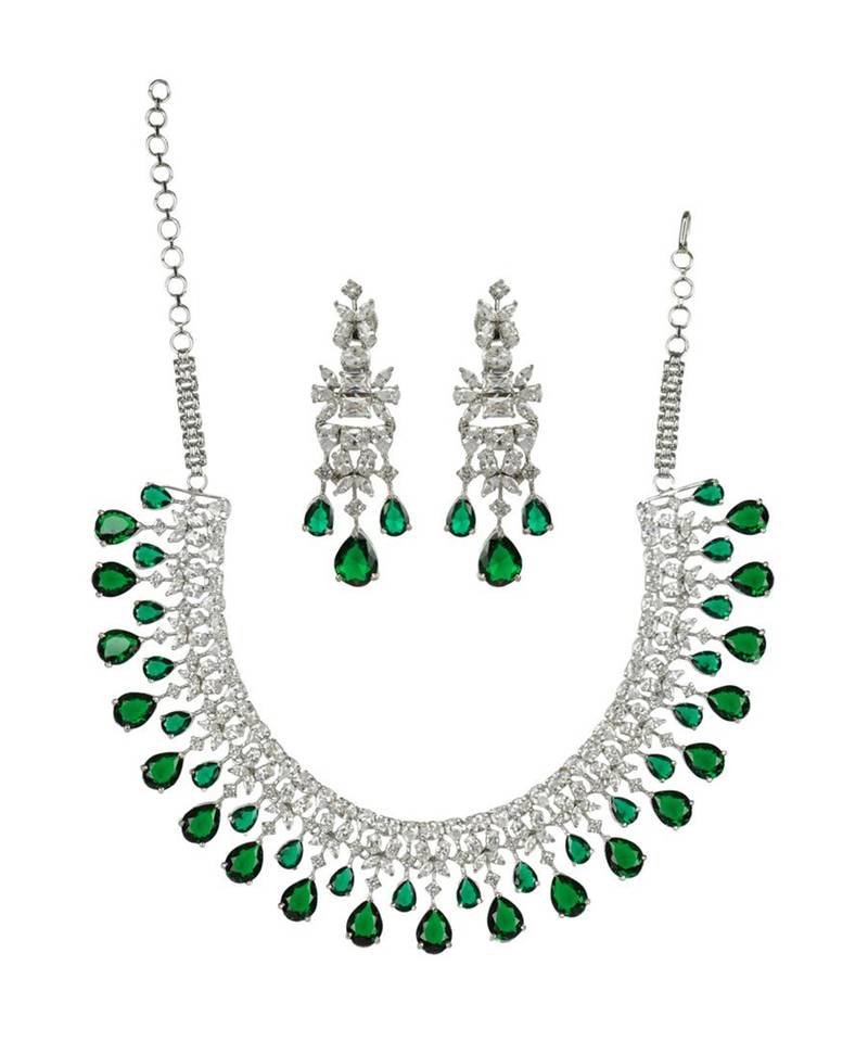 Rhodium Plated Diamonte Necklace Set