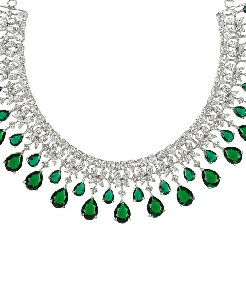 Rhodium Plated Diamonte Necklace Set