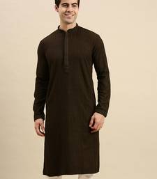 Sanwara Men's Olive Green chickenkari Long Sleeve Cotton Designer Kurta