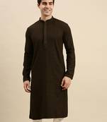 Sanwara Men's Olive Green chickenkari Long Sleeve Cotton Designer Kurta