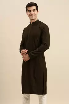 Sanwara Men's Olive Green chickenkari Long Sleeve Cotton Designer Kurta